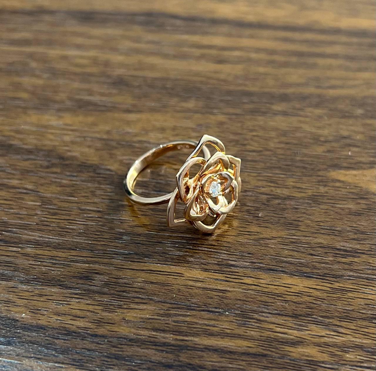 Diamond Floral Flower Lotus Petal Rose 14K Rose Gold Statement Cocktail Ring