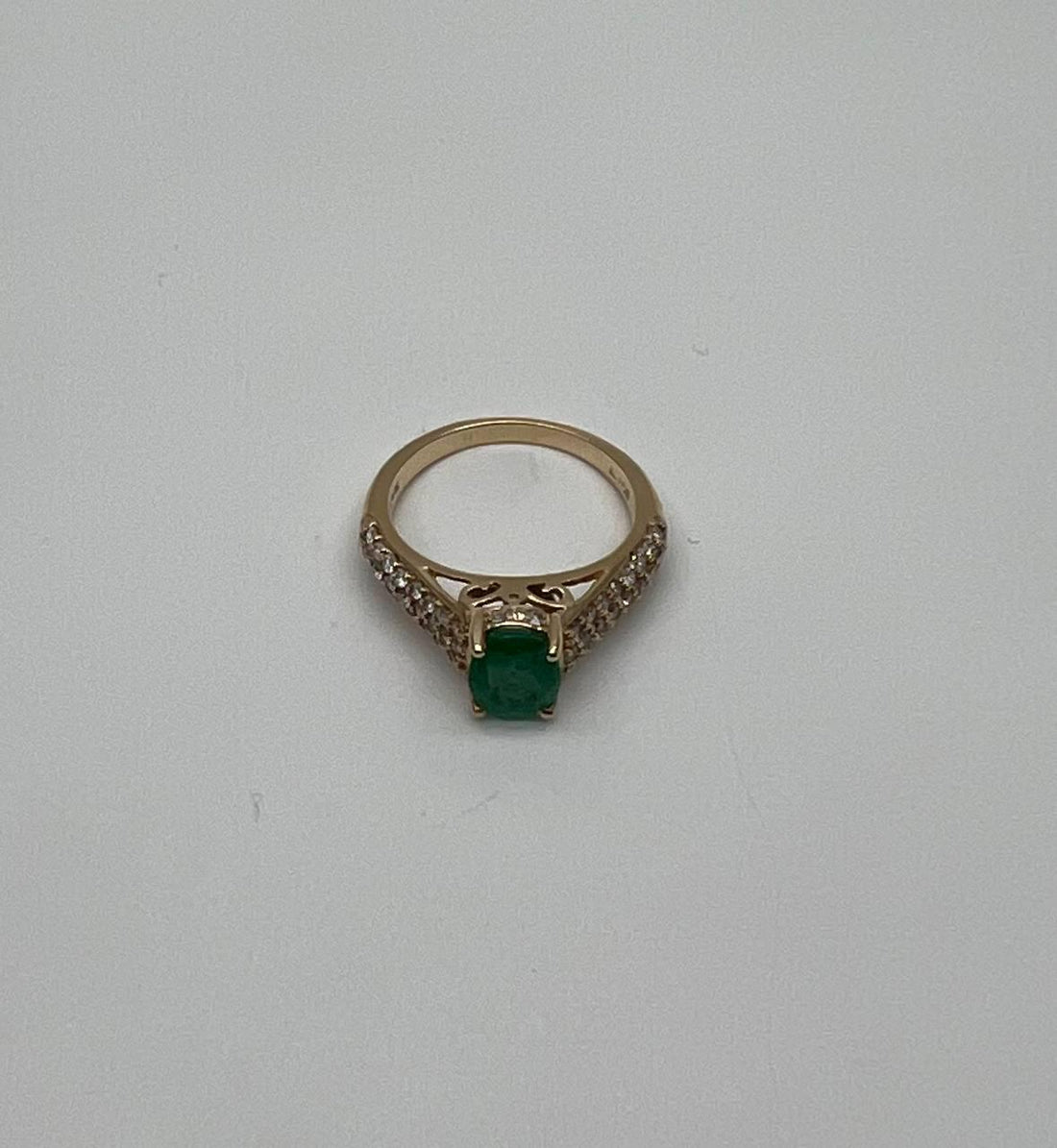 Oval Shape Green Emerald Diamond Pave Set 14K Yellow Gold Classic Ring