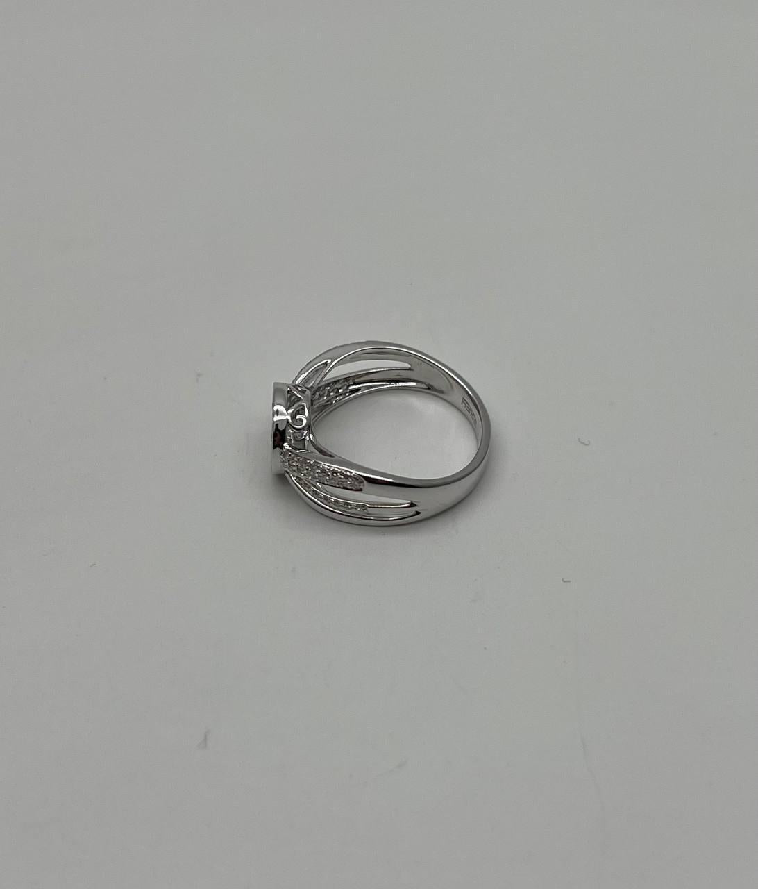 Brilliant Cut White Diamond Pave Set 14K White Gold Signet Statement Ring