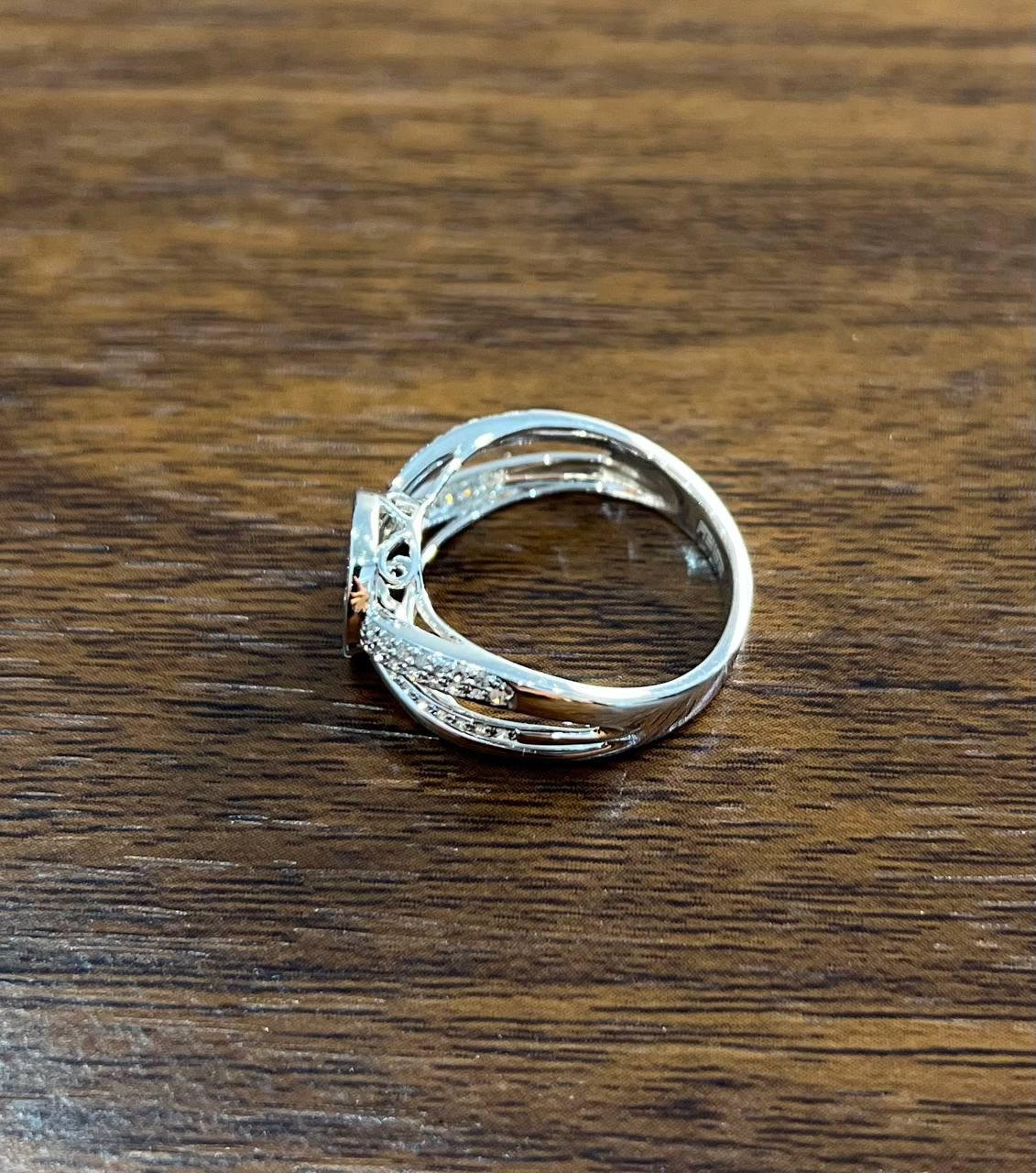 Brilliant Cut White Diamond Pave Set 14K White Gold Signet Statement Ring