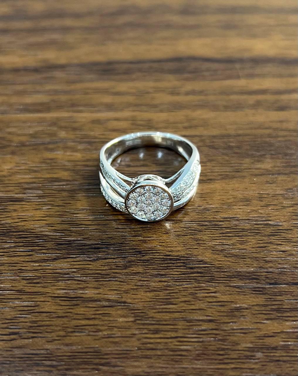 Brilliant Cut White Diamond Pave Set 14K White Gold Signet Statement Ring
