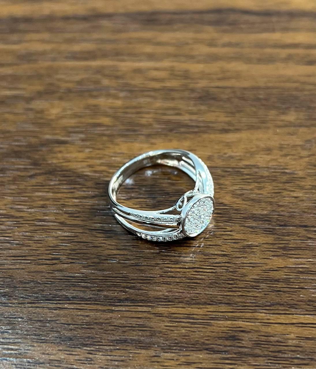 Brilliant Cut White Diamond Pave Set 14K White Gold Signet Statement Ring