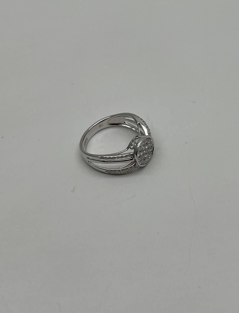 Brilliant Cut White Diamond Pave Set 14K White Gold Signet Statement Ring