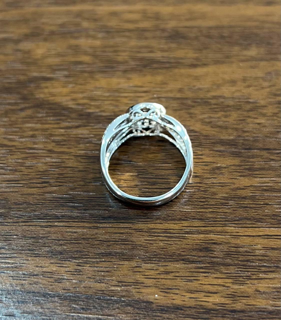 Brilliant Cut White Diamond Pave Set 14K White Gold Signet Statement Ring