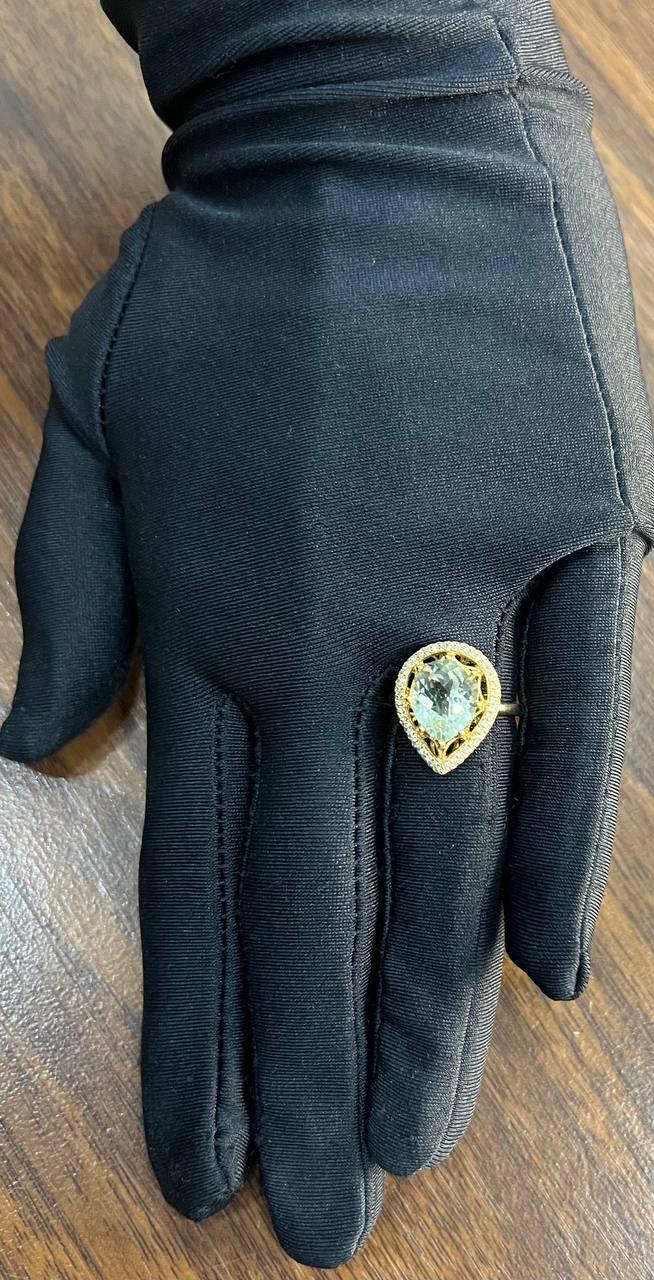 Pear Teardrop Shape Green Amethyst Prasiolite Diamonds Halo Gold Cocktail Ring