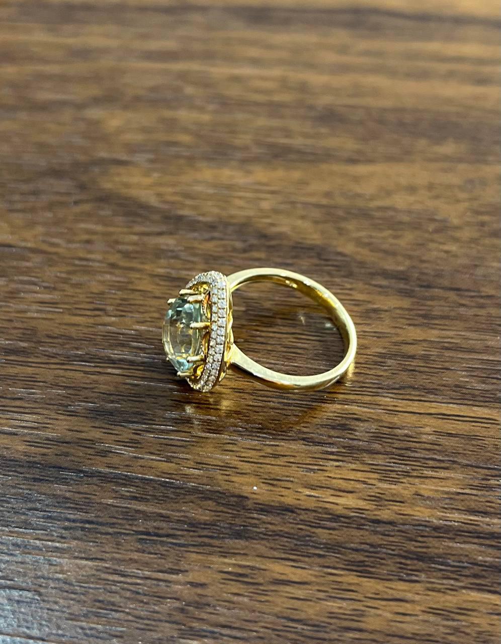 Pear Teardrop Shape Green Amethyst Prasiolite Diamonds Halo Gold Cocktail Ring