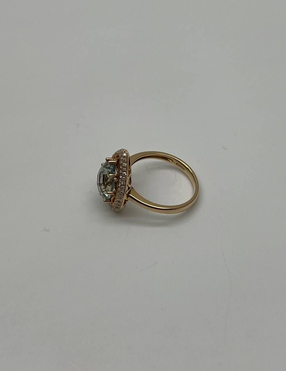 Pear Teardrop Shape Green Amethyst Prasiolite Diamonds Halo Gold Cocktail Ring