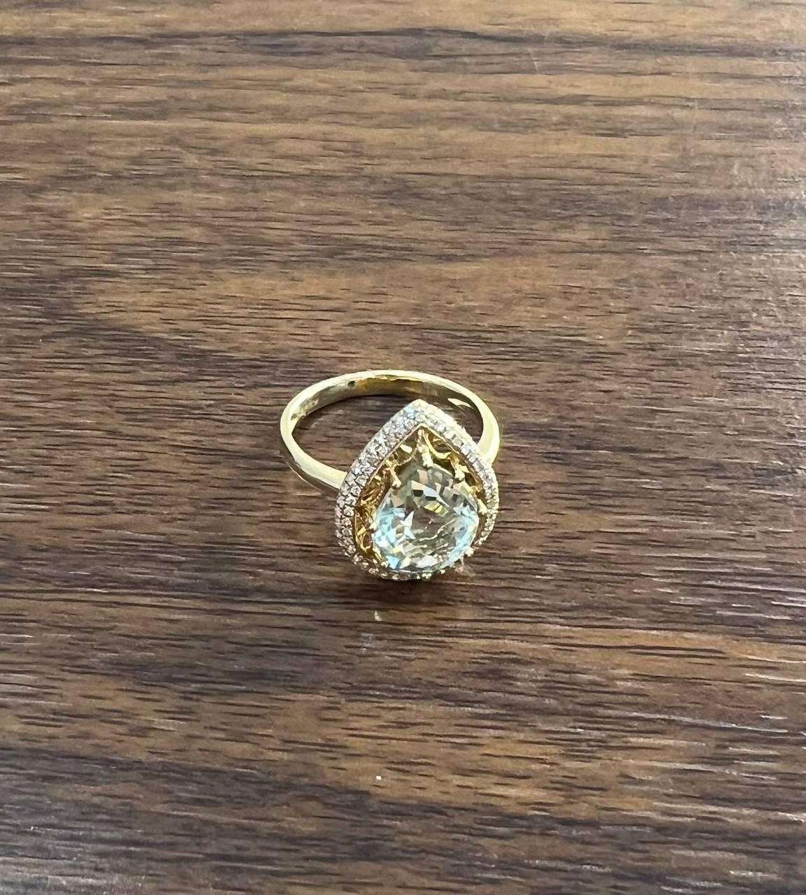 Pear Teardrop Shape Green Amethyst Prasiolite Diamonds Halo Gold Cocktail Ring