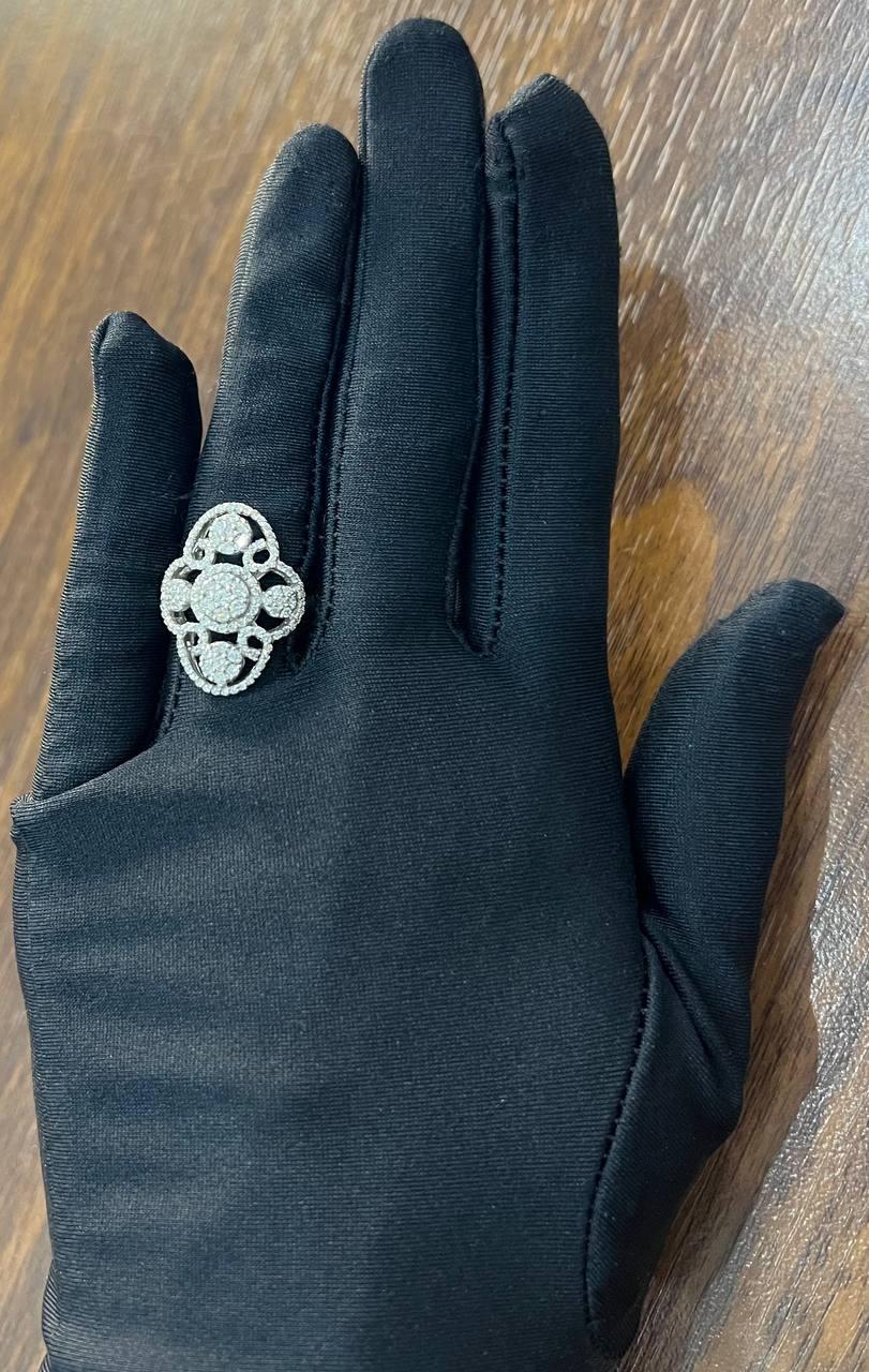 White Brilliant Diamonds Symbol Halo Pave Set 14K White Gold Statement Ring