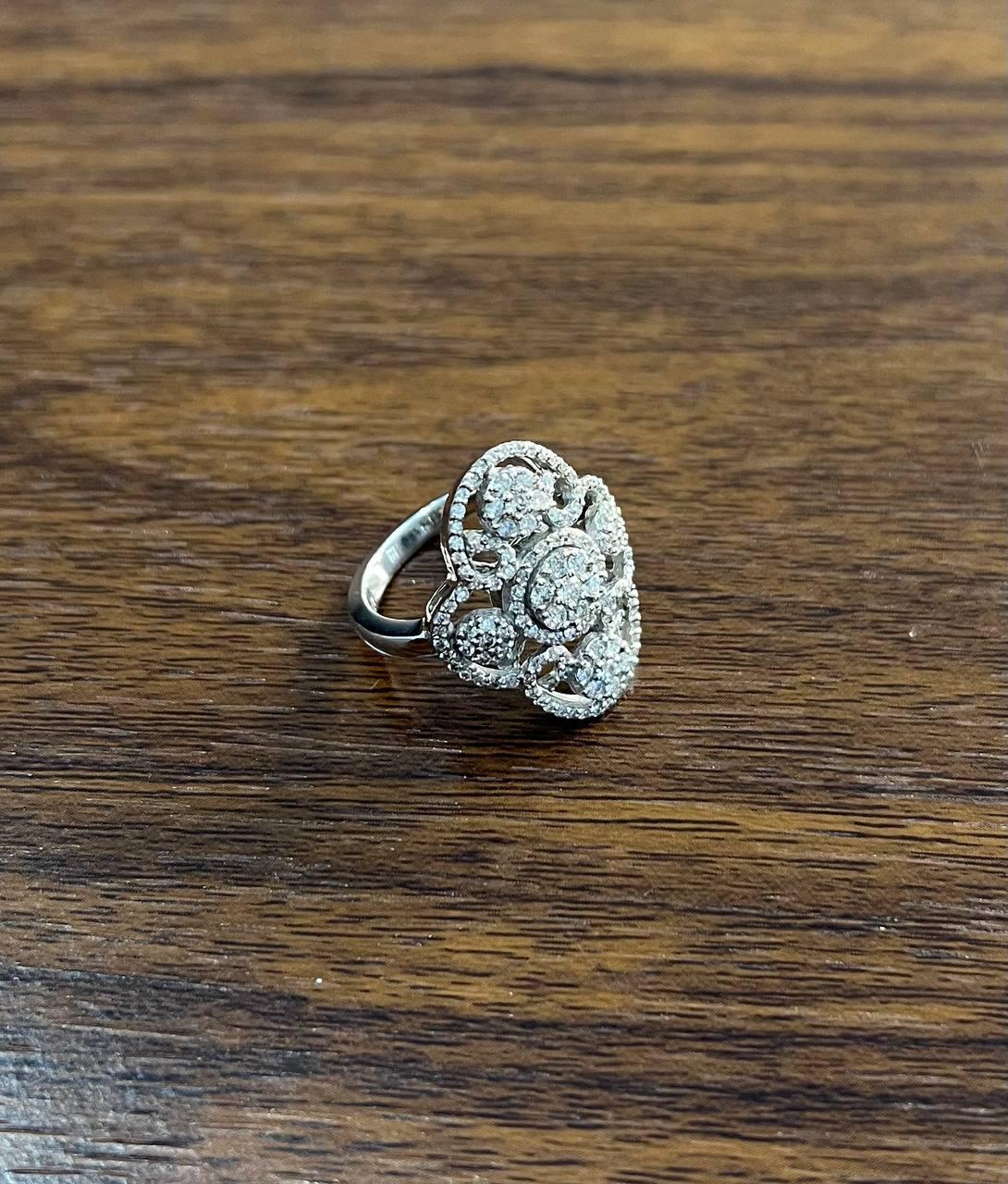 White Brilliant Diamonds Symbol Halo Pave Set 14K White Gold Statement Ring