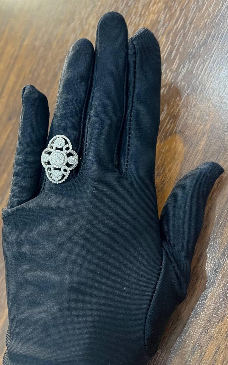 White Brilliant Diamonds Symbol Halo Pave Set 14K White Gold Statement Ring