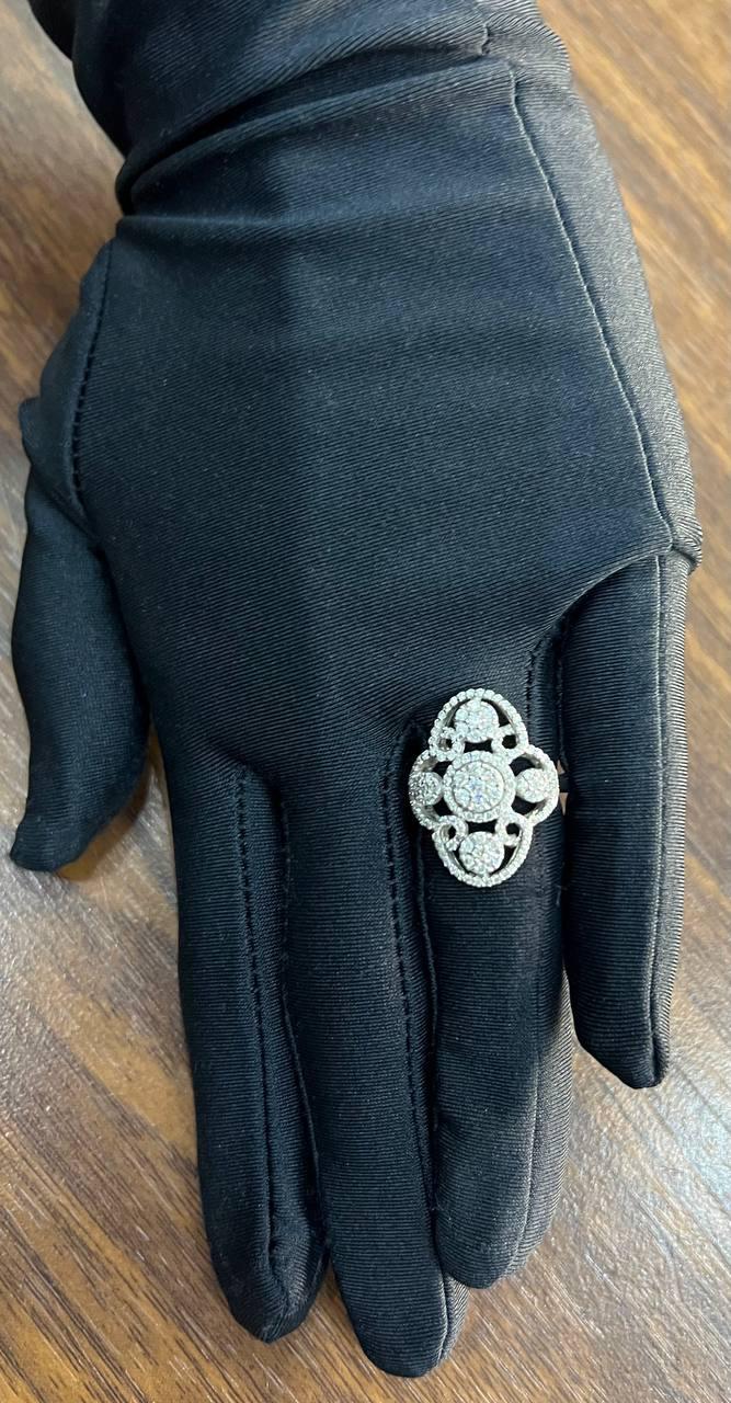 White Brilliant Diamonds Symbol Halo Pave Set 14K White Gold Statement Ring