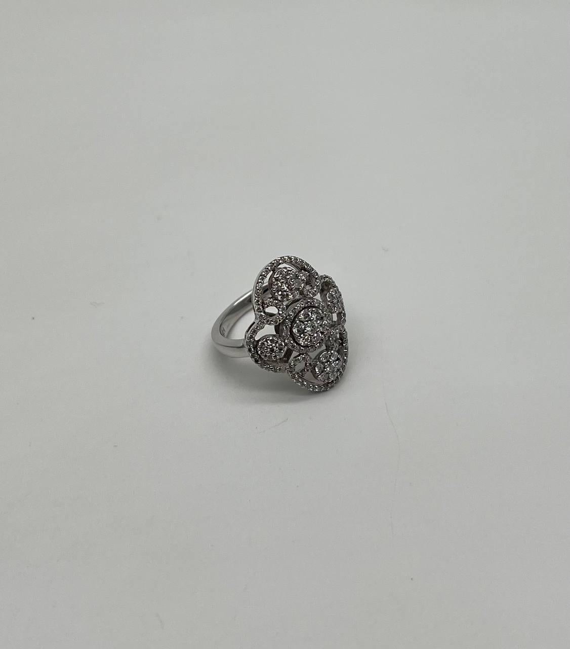 White Brilliant Diamonds Symbol Halo Pave Set 14K White Gold Statement Ring