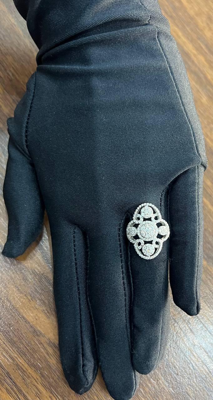 White Brilliant Diamonds Symbol Halo Pave Set 14K White Gold Statement Ring