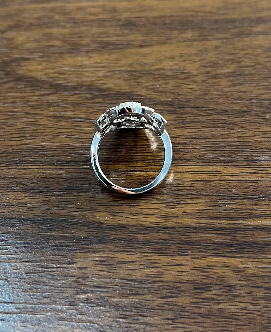 White Brilliant Diamonds Symbol Halo Pave Set 14K White Gold Statement Ring