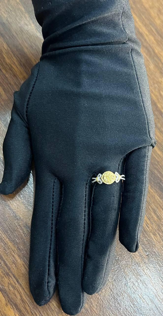 Yellow Diamond Pave Set Halo 14K White Gold Diamond Statement Ring