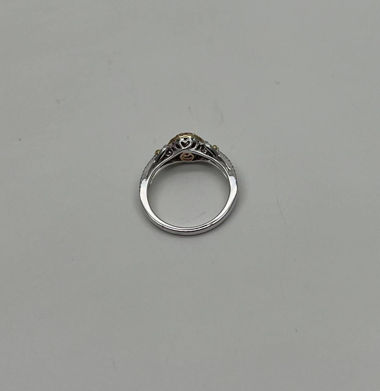 Yellow Diamond Pave Set Halo 14K White Gold Diamond Statement Ring