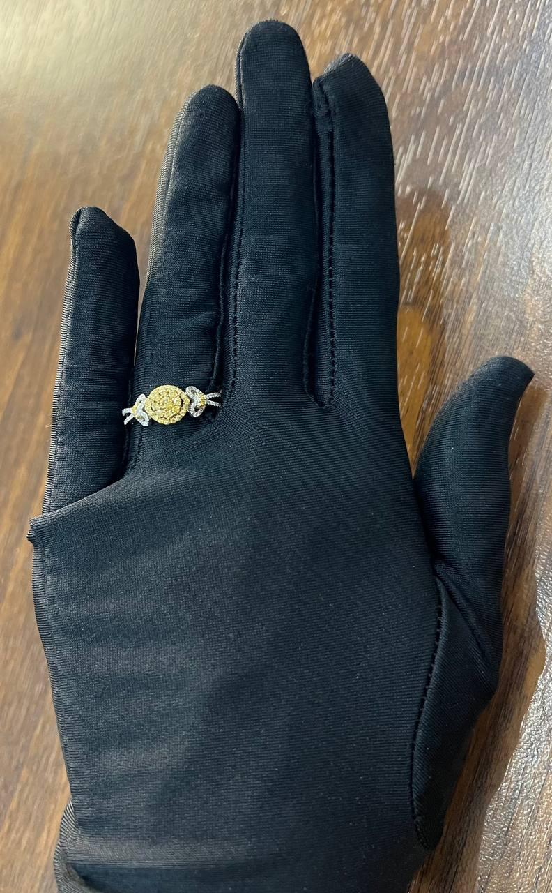 Yellow Diamond Pave Set Halo 14K White Gold Diamond Statement Ring