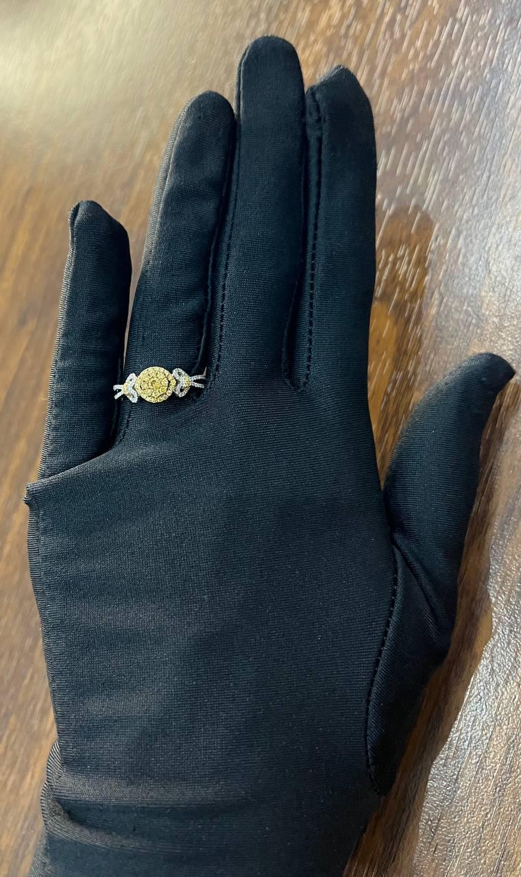 Yellow Diamond Pave Set Halo 14K White Gold Diamond Statement Ring