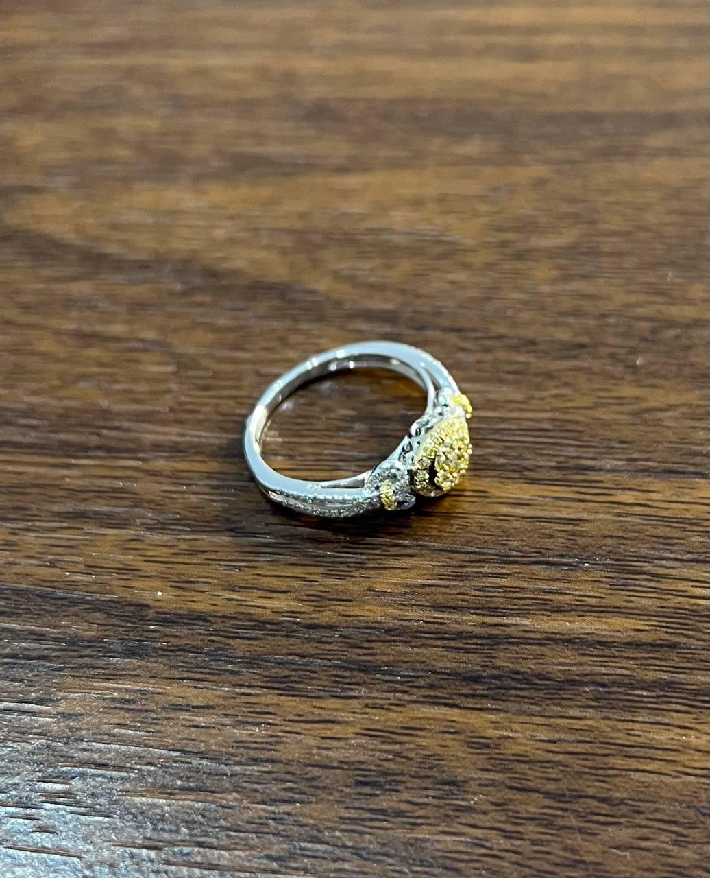 Yellow Diamond Pave Set Halo 14K White Gold Diamond Statement Ring