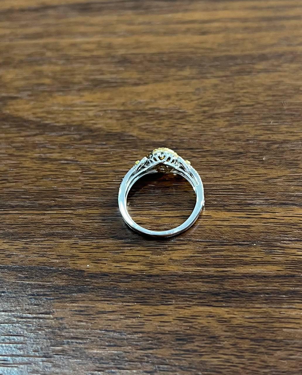 Yellow Diamond Pave Set Halo 14K White Gold Diamond Statement Ring