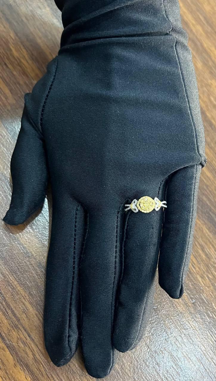 Yellow Diamond Pave Set Halo 14K White Gold Diamond Statement Ring