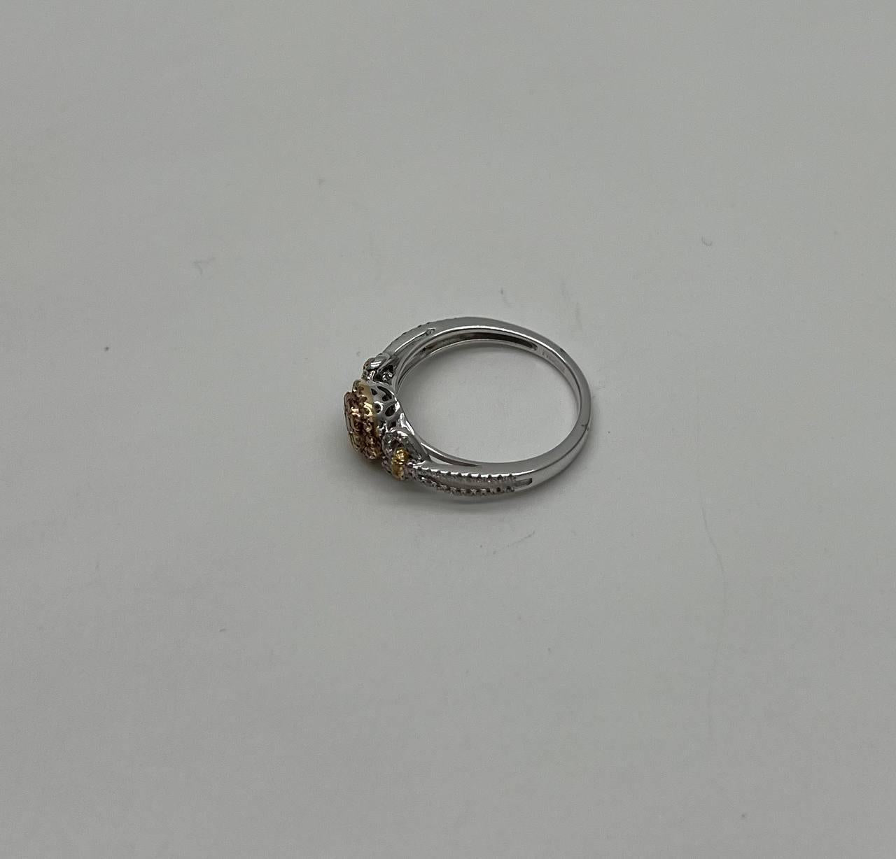 Yellow Diamond Pave Set Halo 14K White Gold Diamond Statement Ring