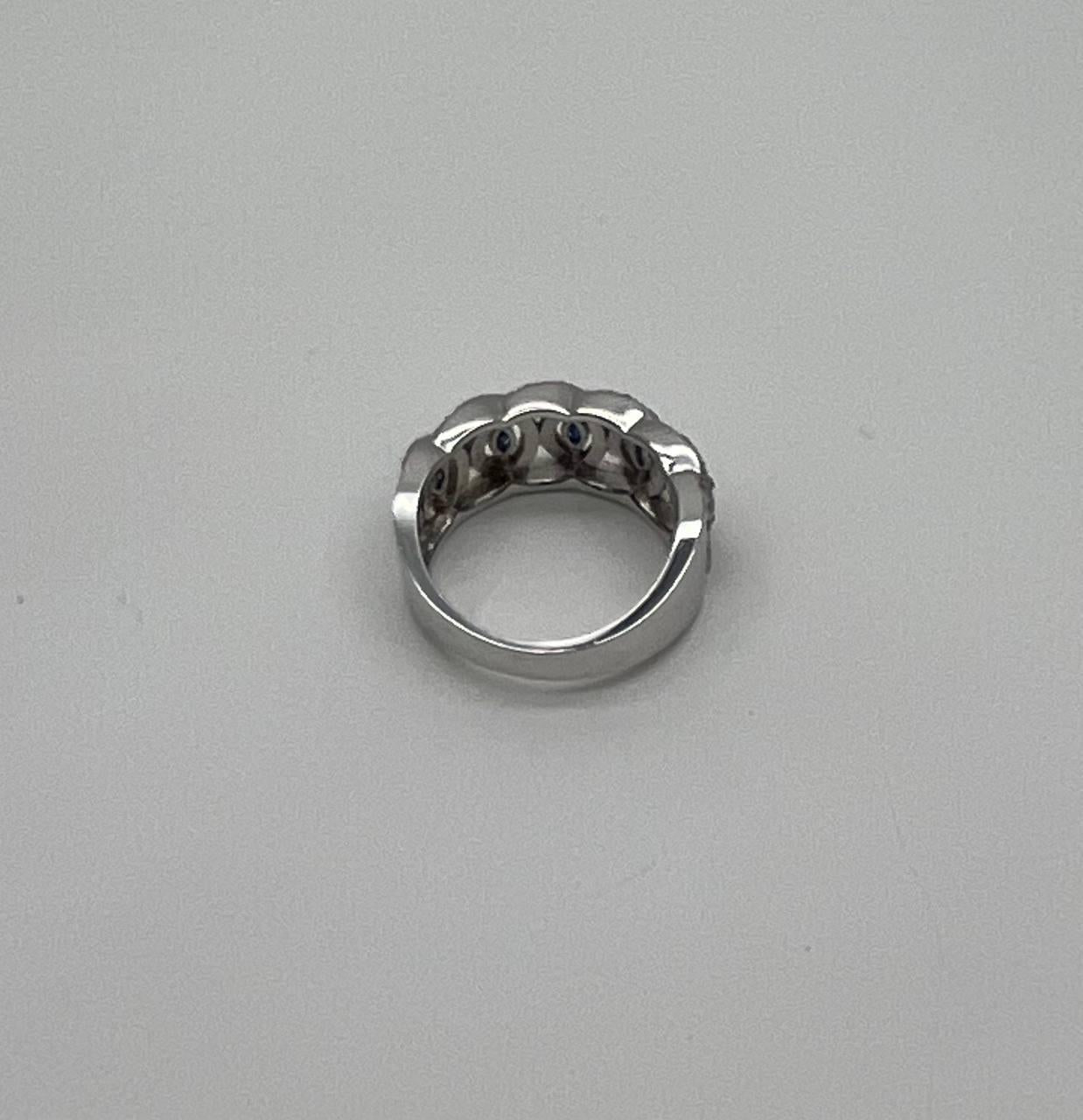 Round Blue Sapphires Diamonds Accents 14K White Gold Statement Band Ring