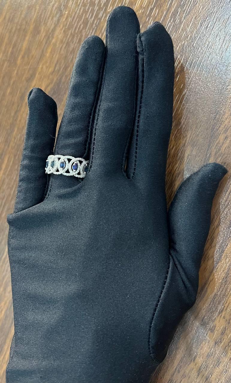 Round Blue Sapphires Diamonds Accents 14K White Gold Statement Band Ring