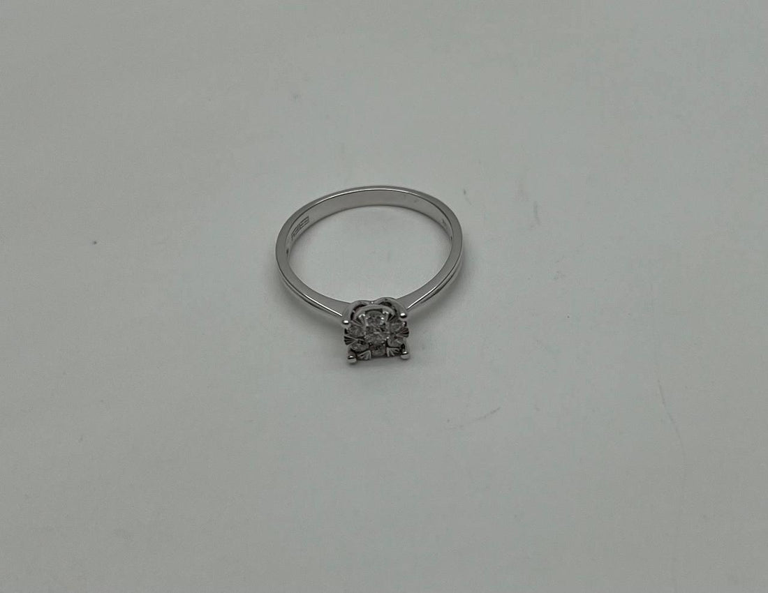 Diamond Cluster Halo 14K White Gold Dainty Promise Ring