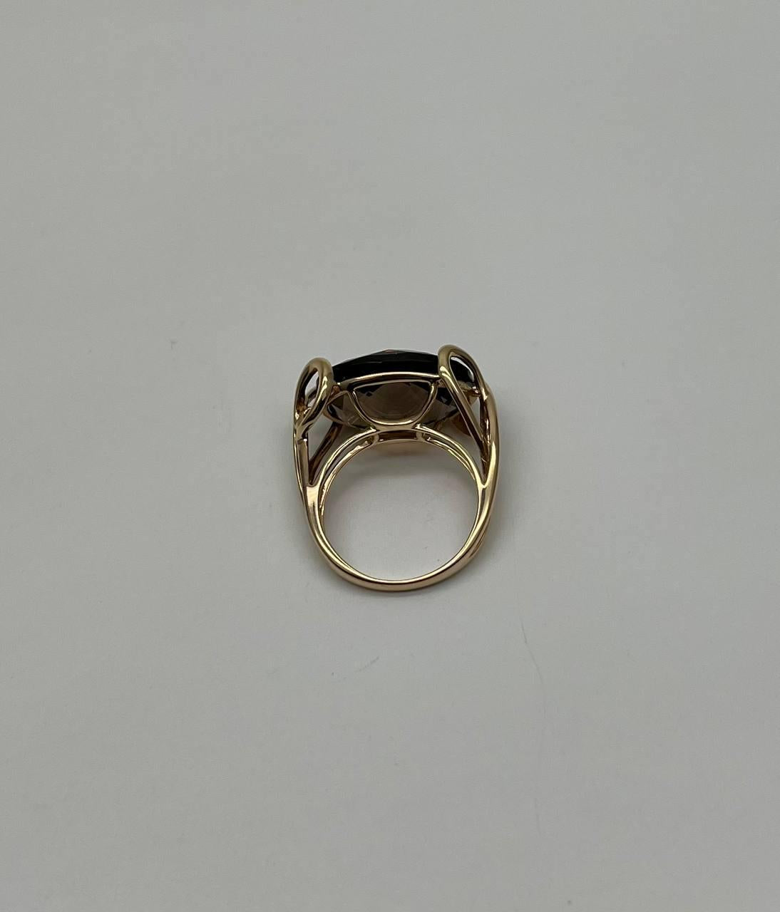 Oval Shape Brown Smoky Quartz 14K Yellow Gold Statement Cocktail Ring