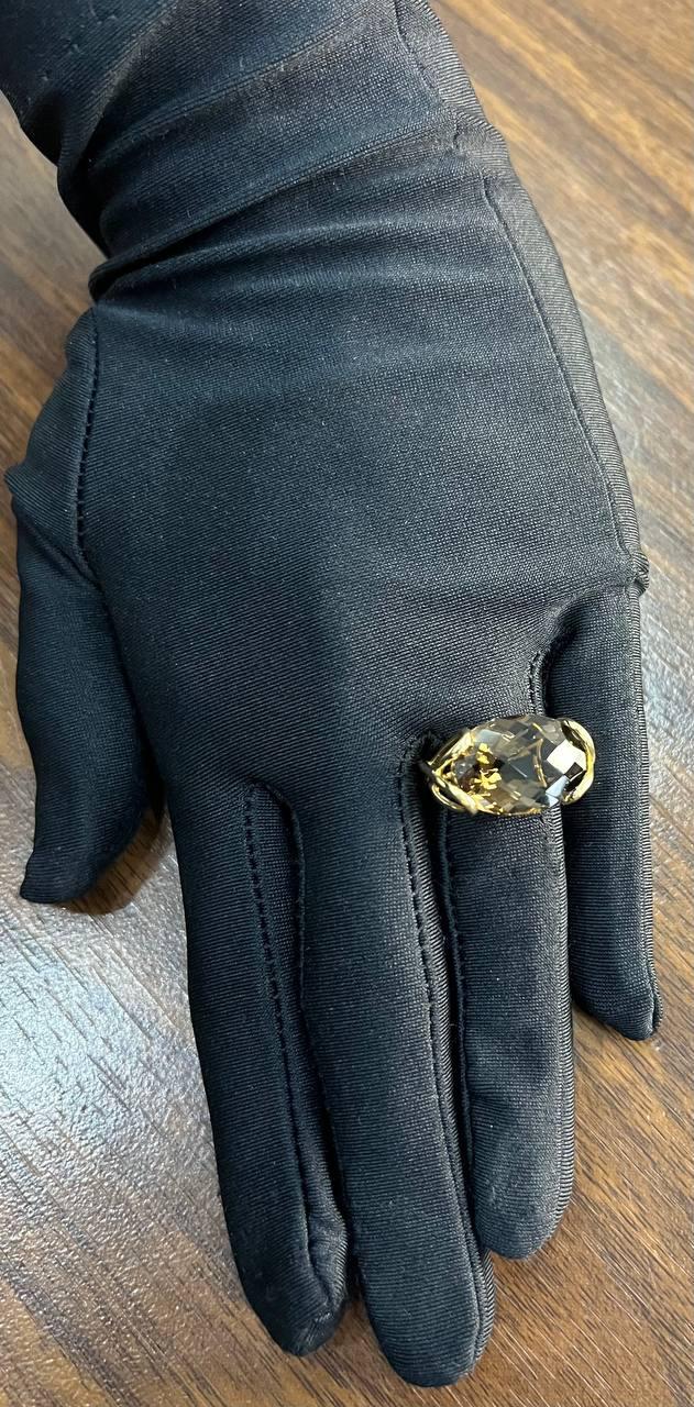 Oval Shape Brown Smoky Quartz 14K Yellow Gold Statement Cocktail Ring