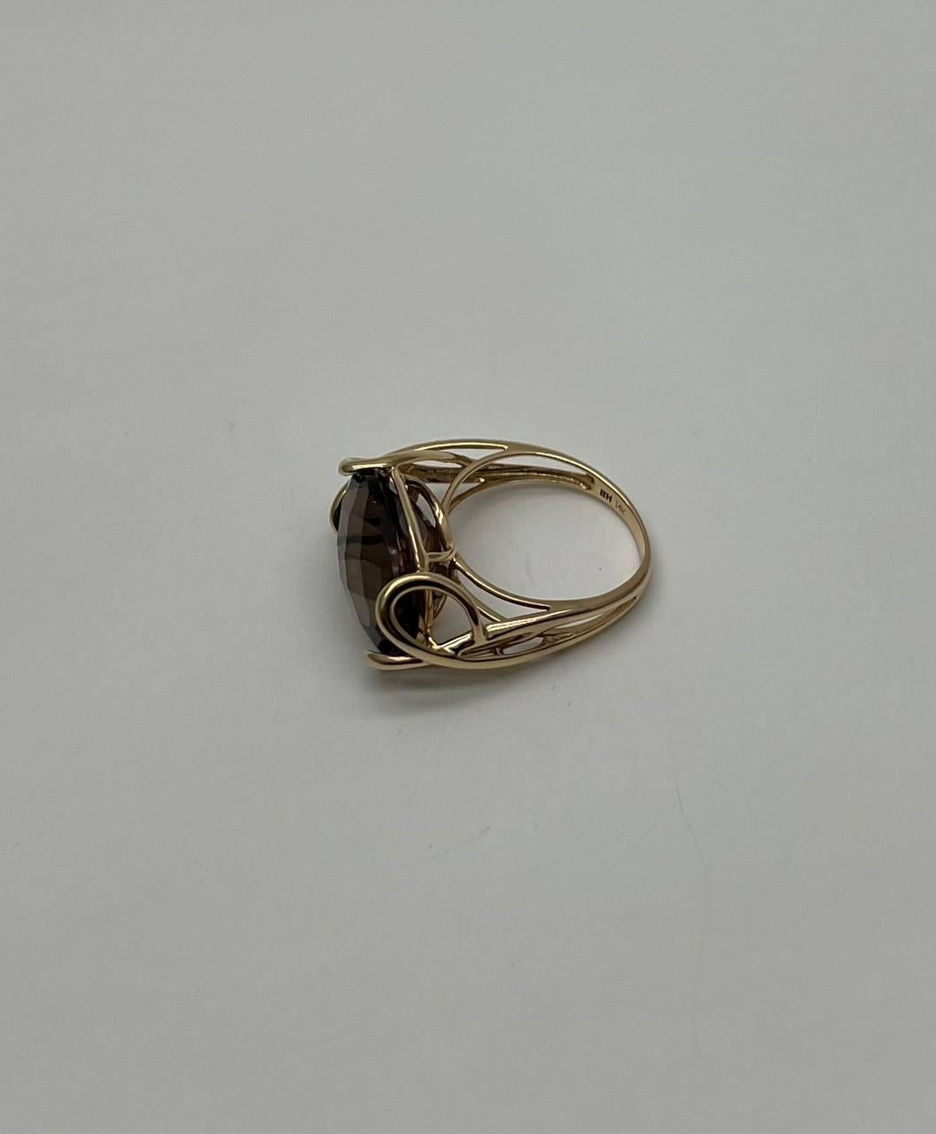 Oval Shape Brown Smoky Quartz 14K Yellow Gold Statement Cocktail Ring