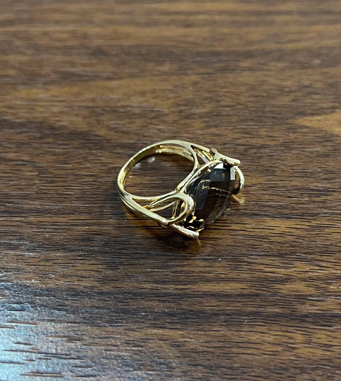 Oval Shape Brown Smoky Quartz 14K Yellow Gold Statement Cocktail Ring