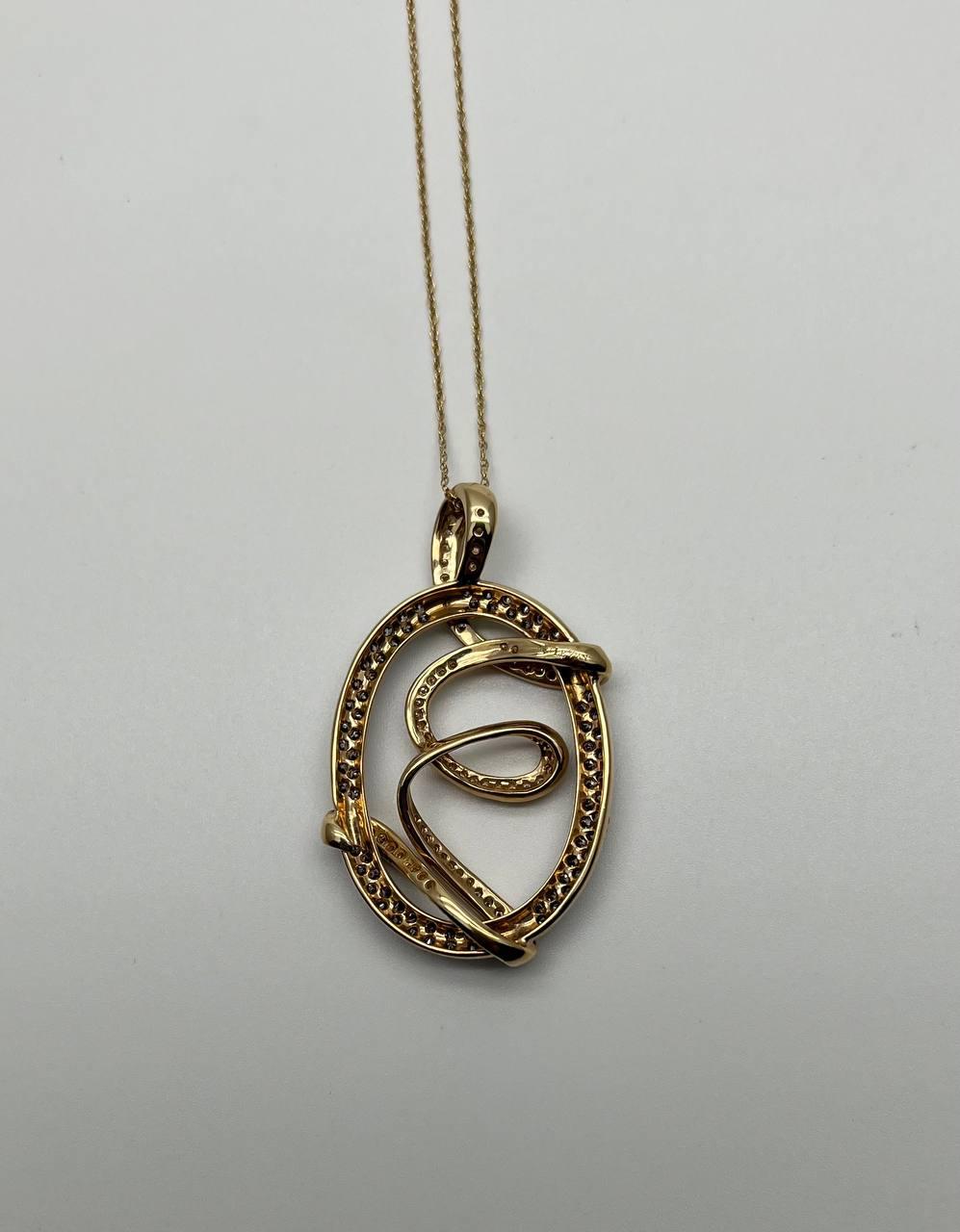 White Champagne Cognac Diamonds 14K Yellow Gold Swirl Statement Pendant Necklace