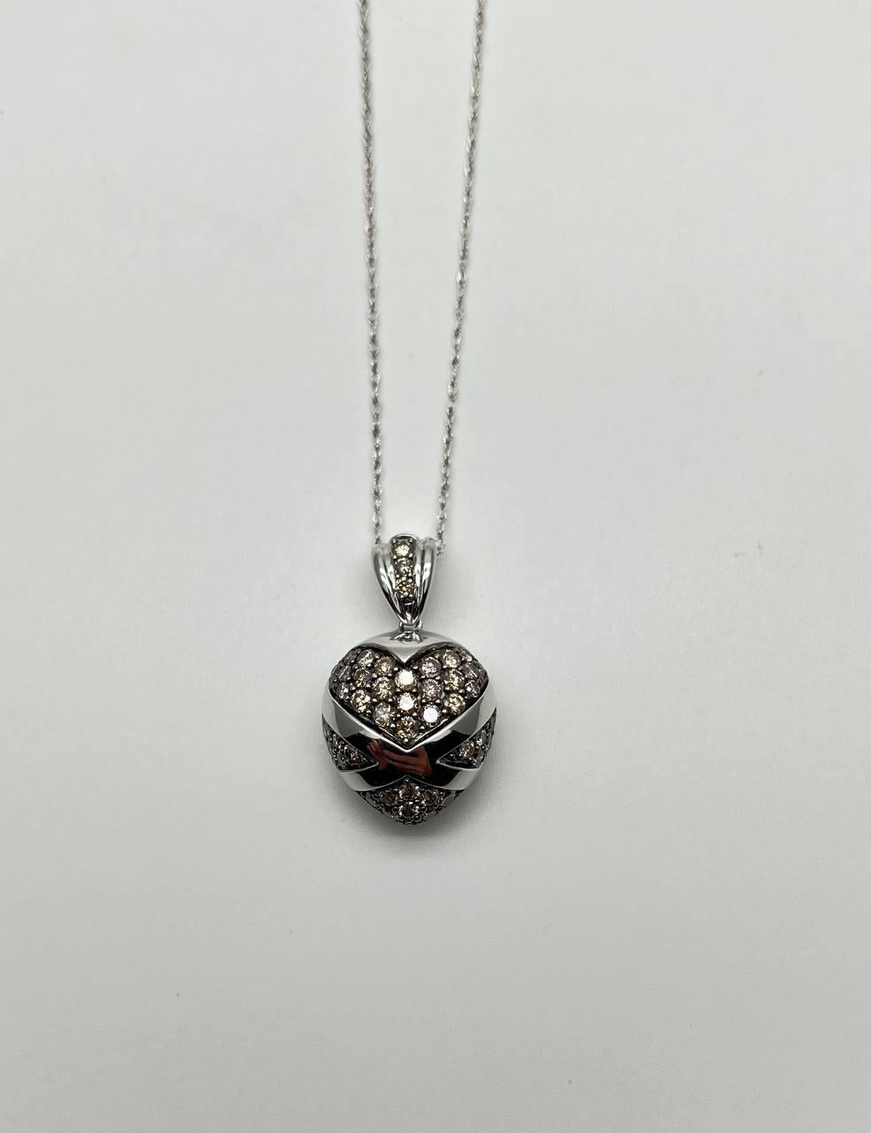 Heart Shape Champagne Brown Cognac Diamonds White Gold Chain Pendant Necklace