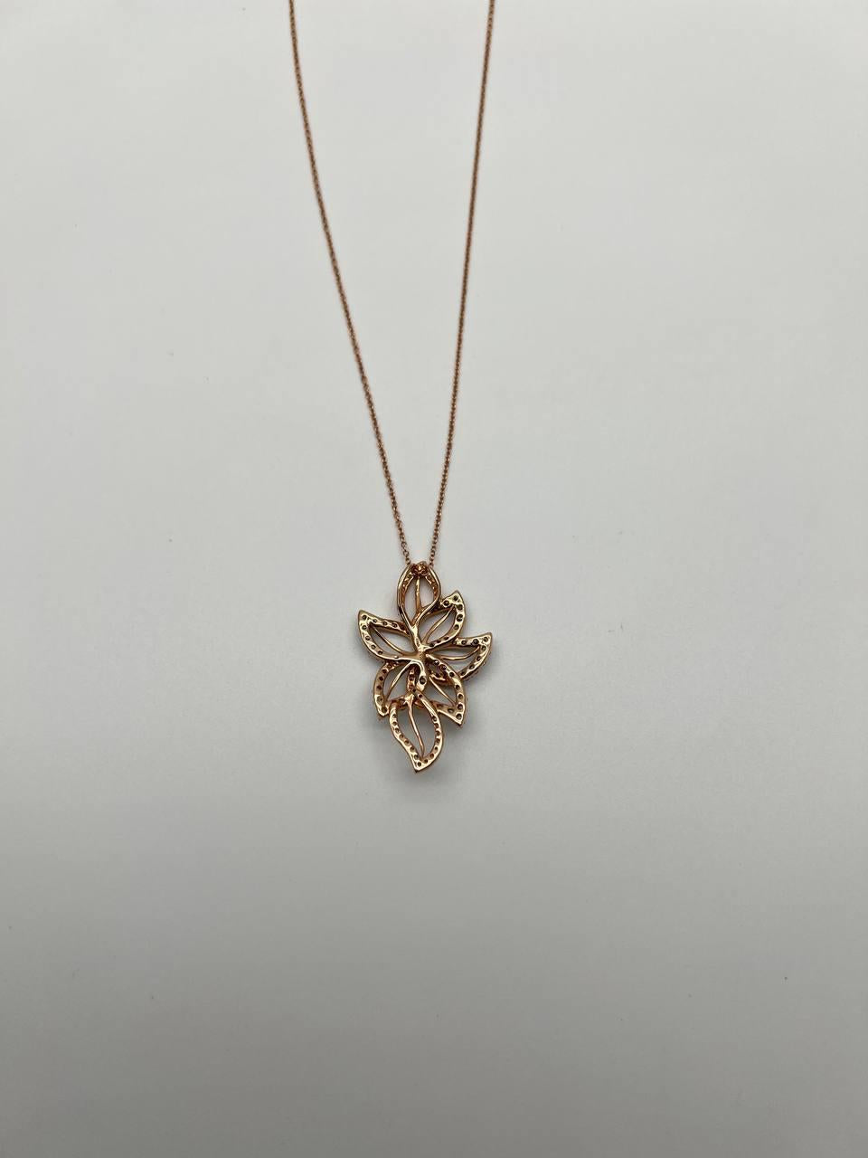 Gold Floral Leaf White Champagne Diamond Statement 14K Gold Pendant Necklace