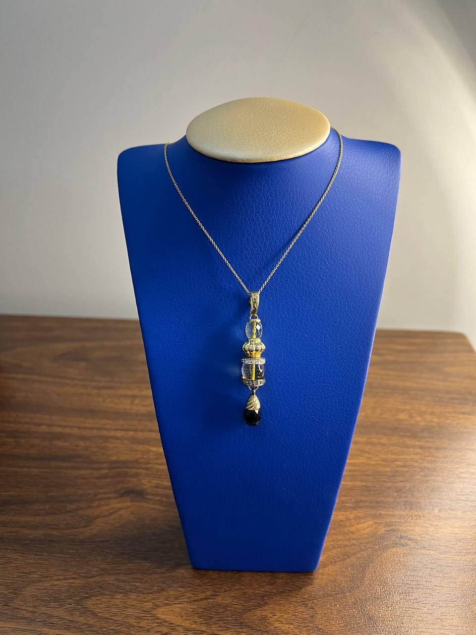 Smoky Brown Yellow Quartz Orange Citrine 14K Gold Diamonds Pendant Necklace