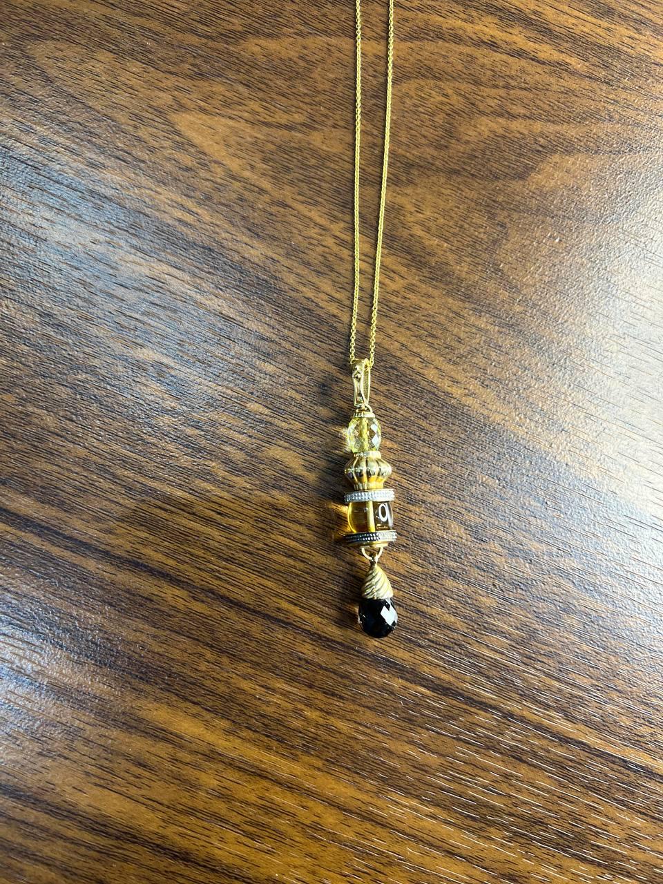 Smoky Brown Yellow Quartz Orange Citrine 14K Gold Diamonds Pendant Necklace