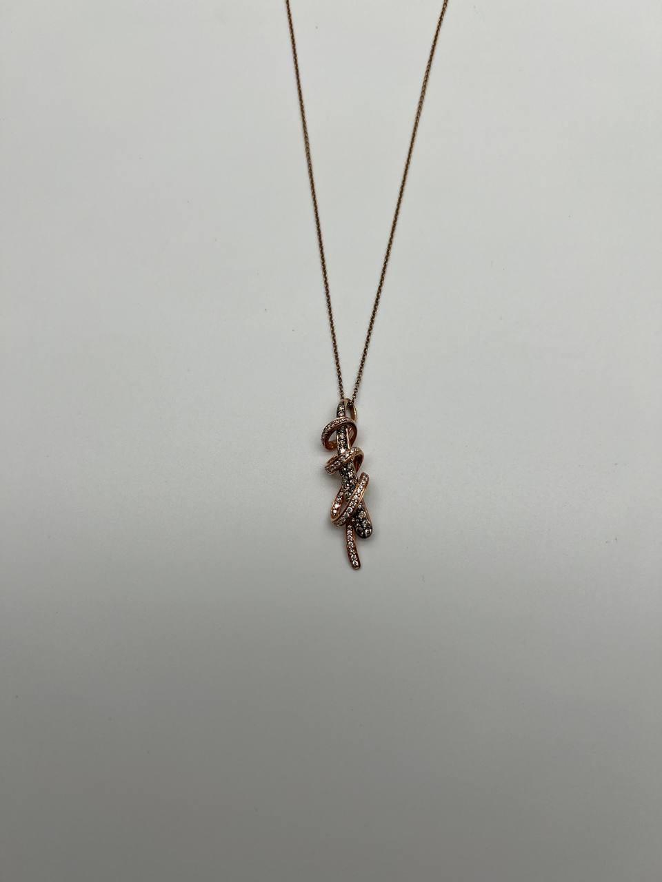 White Champagne Cognac Diamonds 18K Rose Gold Swirl Statement Pendant Necklace
