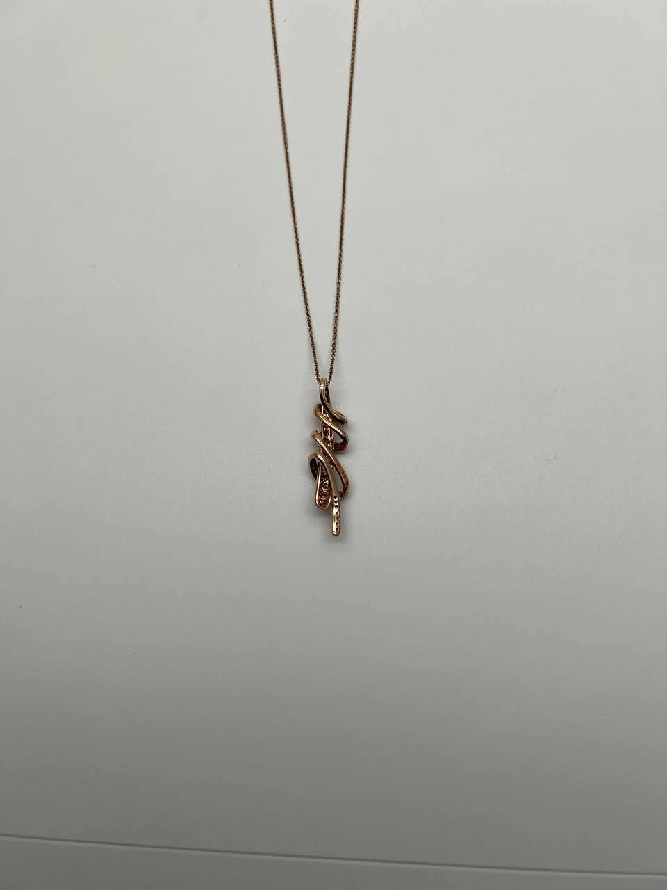 White Champagne Cognac Diamonds 18K Rose Gold Swirl Statement Pendant Necklace