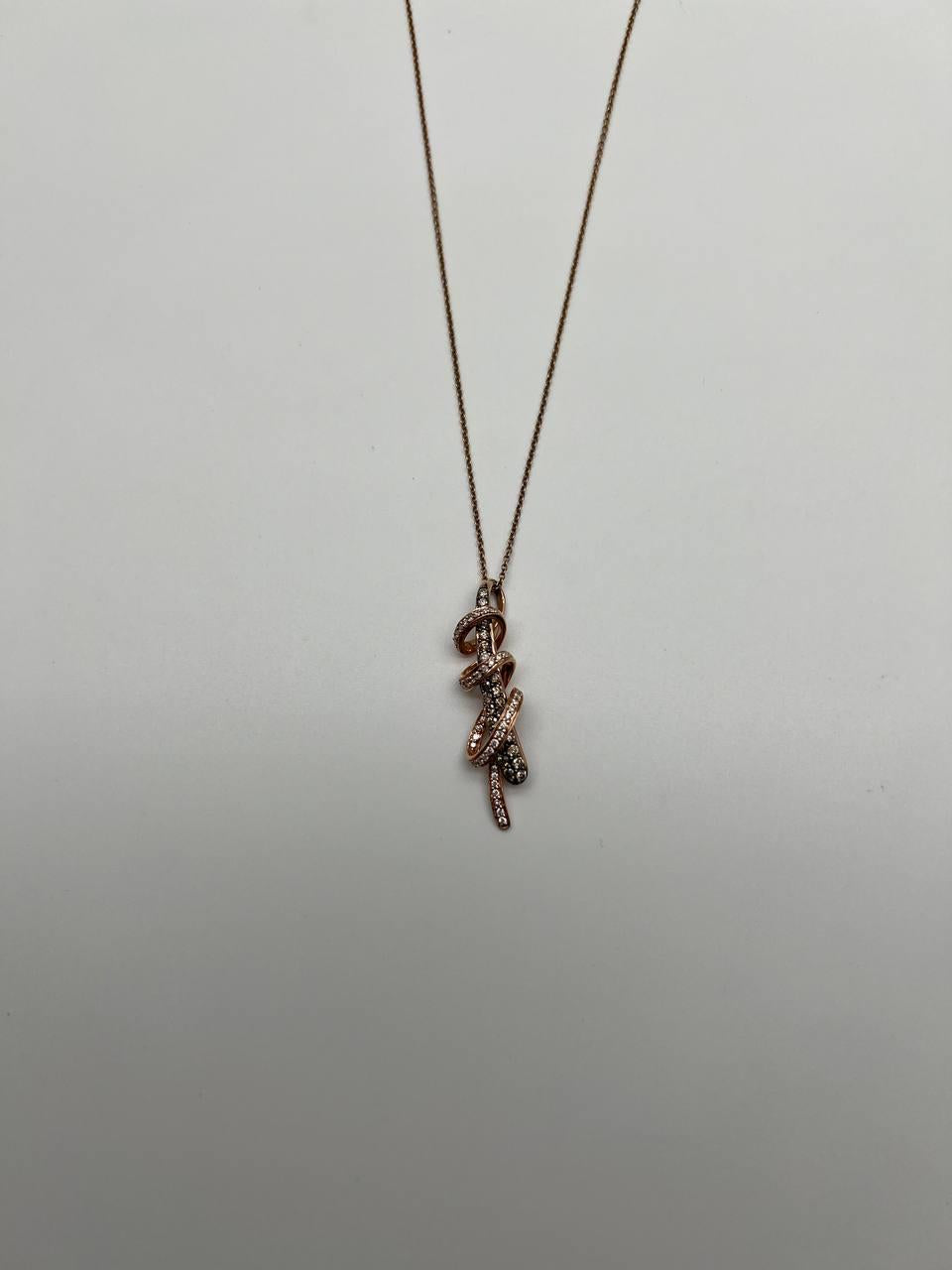 White Champagne Cognac Diamonds 18K Rose Gold Swirl Statement Pendant Necklace