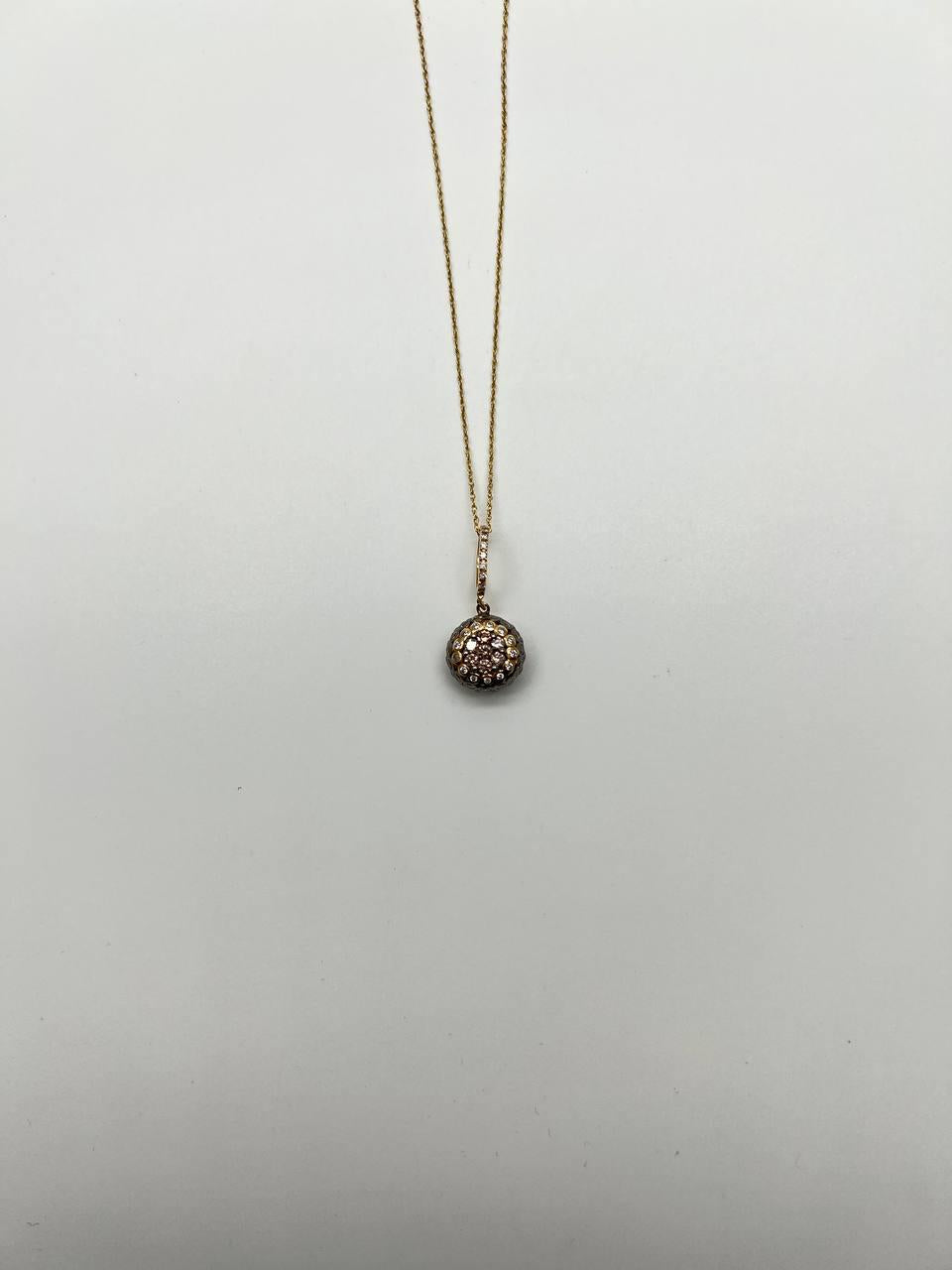 Cluster Halo of Cognac Champagne Fancy Diamonds 14K Gold Chain Pendant Necklace