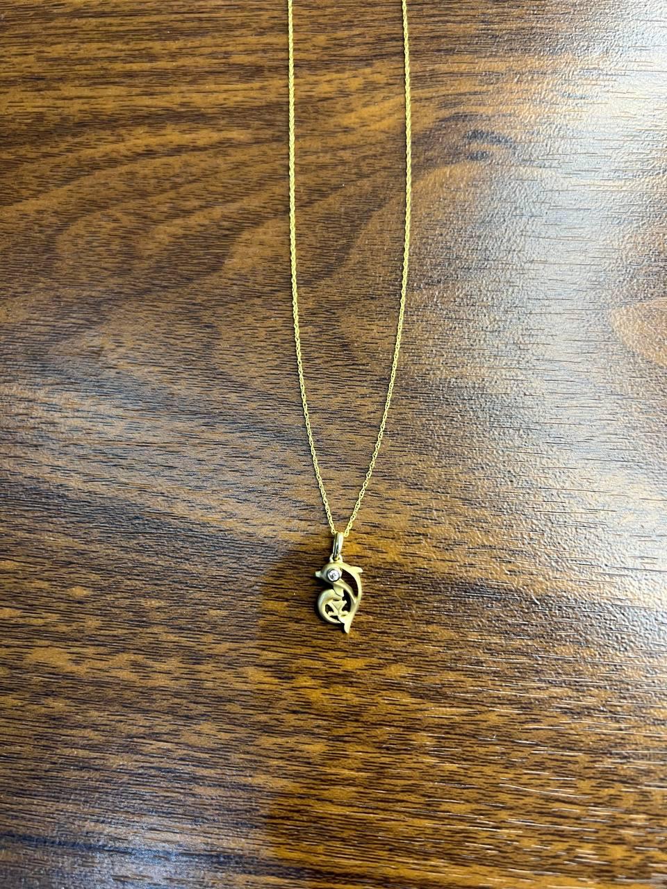 Small Dainty Minimalistic Dolphin 14K Yellow Gold Animal Chain Pendant Necklace
