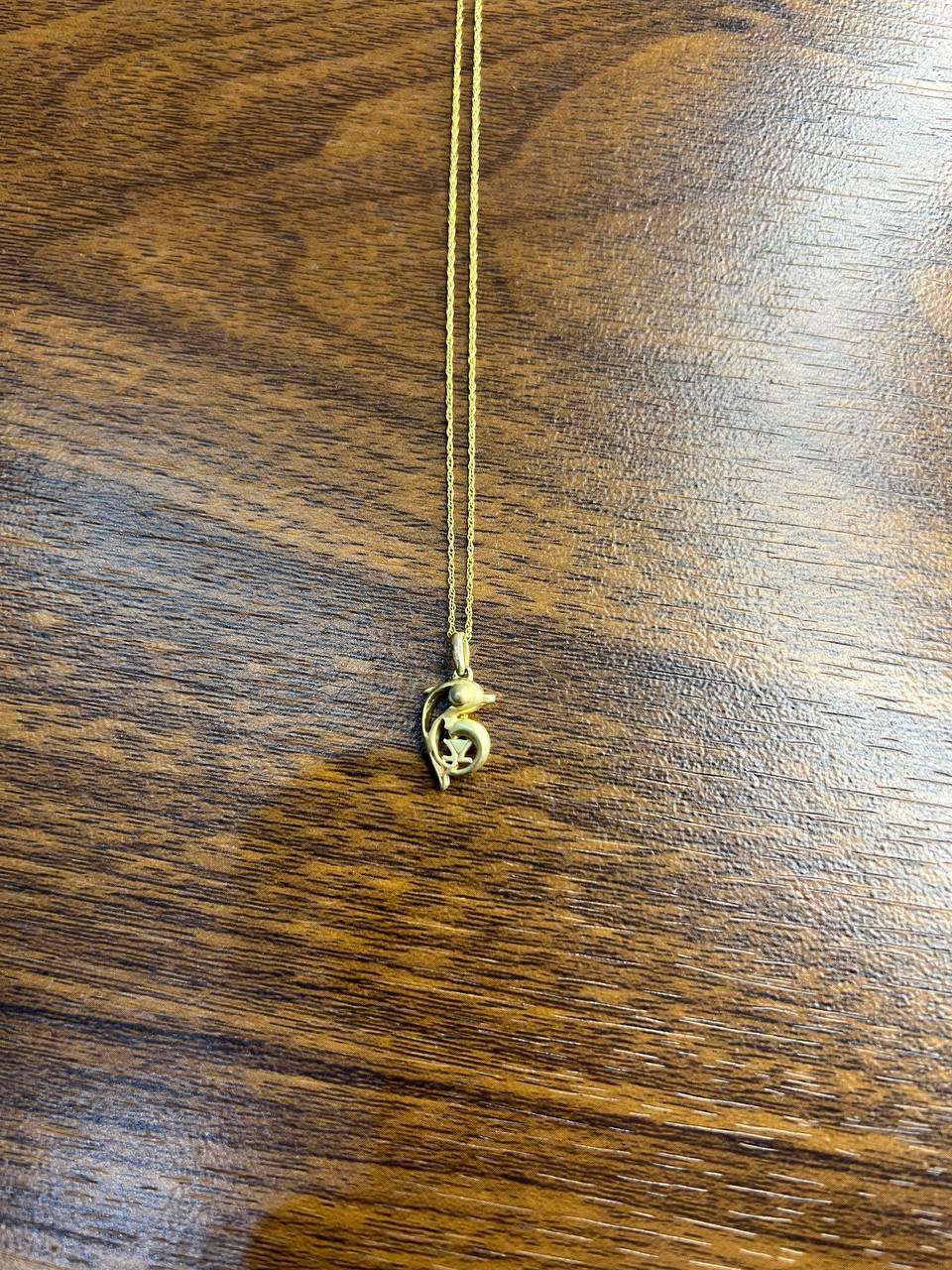Small Dainty Minimalistic Dolphin 14K Yellow Gold Animal Chain Pendant Necklace