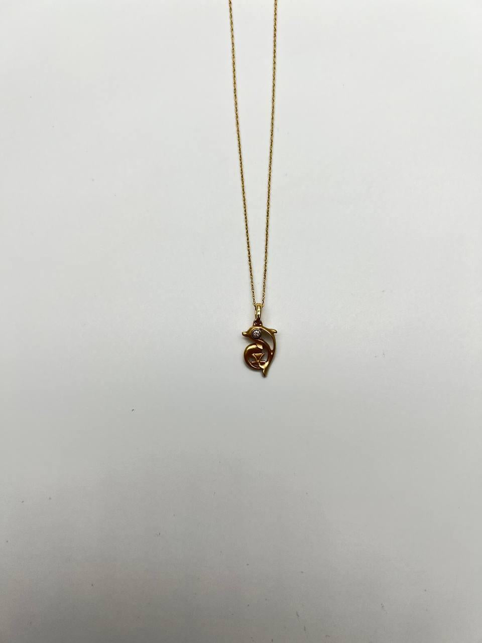 Small Dainty Minimalistic Dolphin 14K Yellow Gold Animal Chain Pendant Necklace