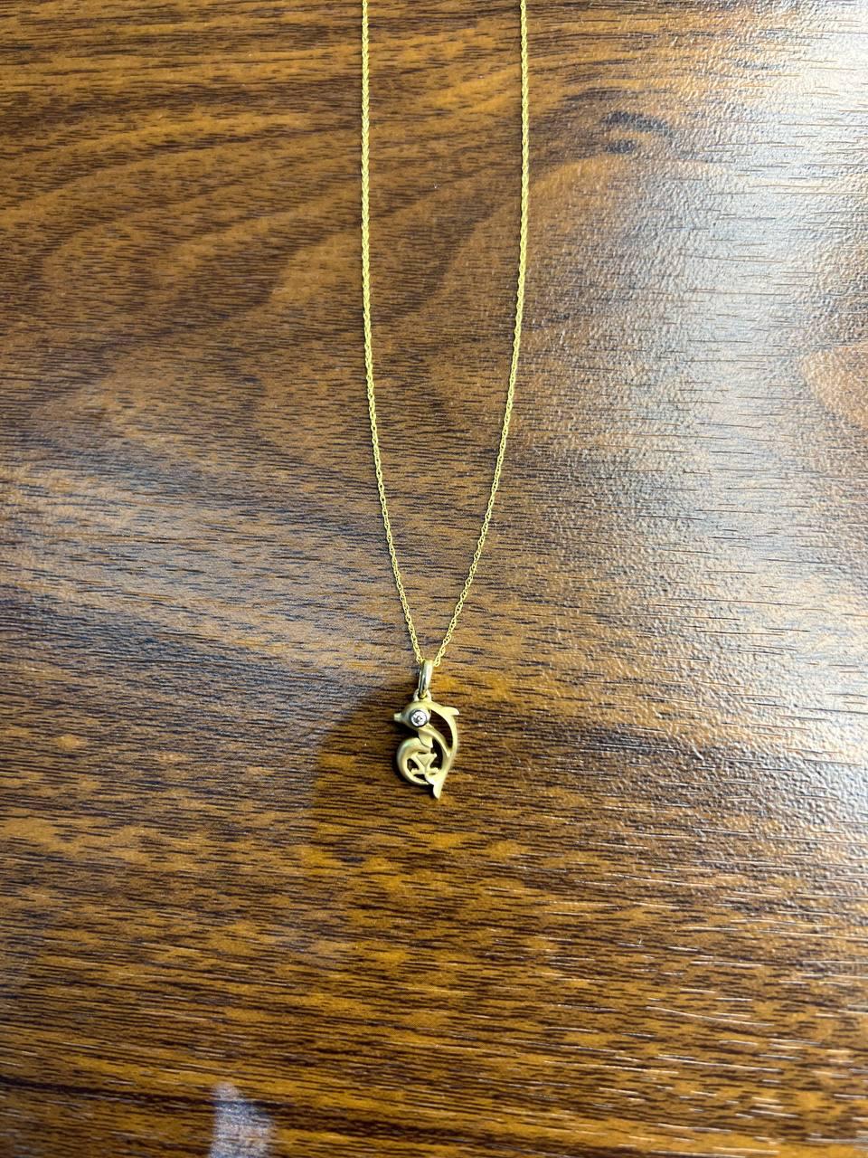 Small Dainty Minimalistic Dolphin 14K Yellow Gold Animal Chain Pendant Necklace