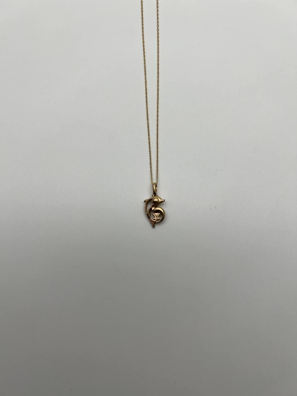 Small Dainty Minimalistic Dolphin 14K Yellow Gold Animal Chain Pendant Necklace