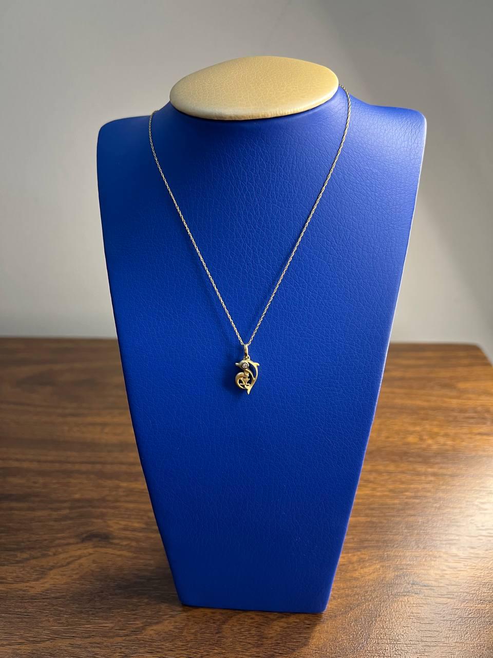 Small Dainty Minimalistic Dolphin 14K Yellow Gold Animal Chain Pendant Necklace