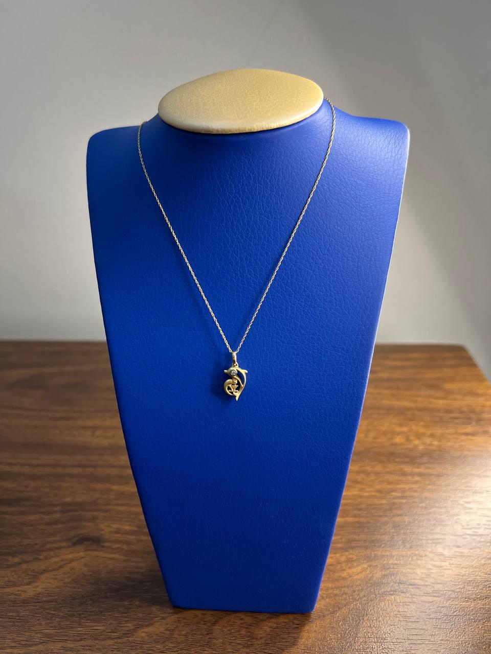 Small Dainty Minimalistic Dolphin 14K Yellow Gold Animal Chain Pendant Necklace